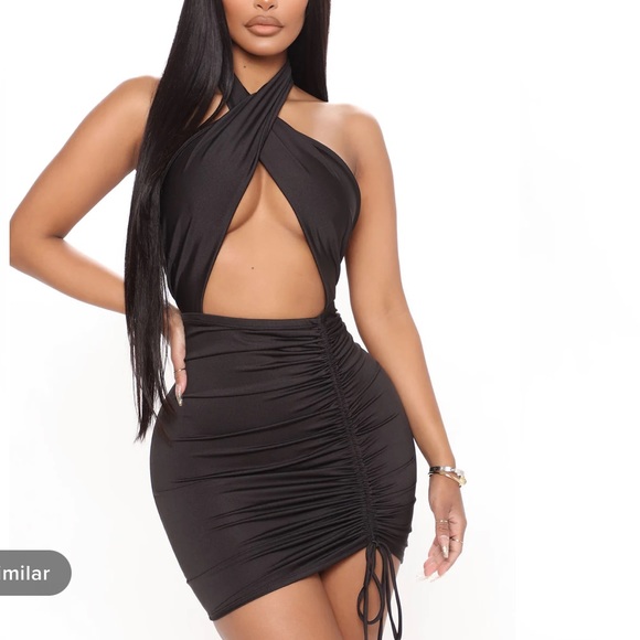 Fashion Nova- Always Out Ruched Mini Dress / black / XS - Picture 3 of 4